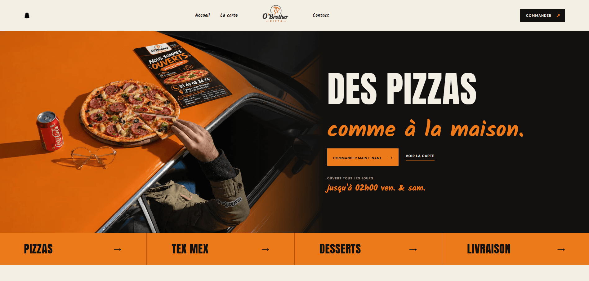 Aperçu desktop du site O’Brother Pizza